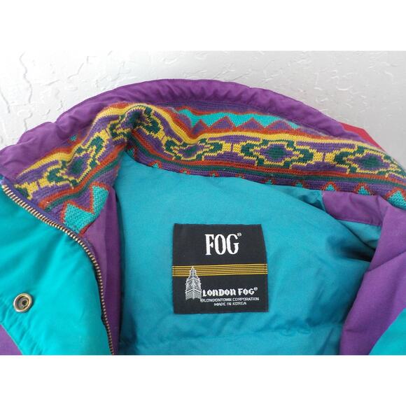 VTG London Fog Purple Teal Down Puffer Women size Large Jacket Coat Mid Length - Picture 7 of 14